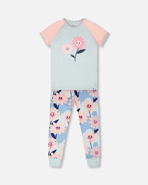 Organic Cotton Smiling Flower Print Two-Piece Pyjama Set (Baby)