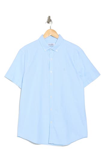 Original Penguin Core Short Sleeve Cotton Oxford Button-up Shirt In Dream Blue