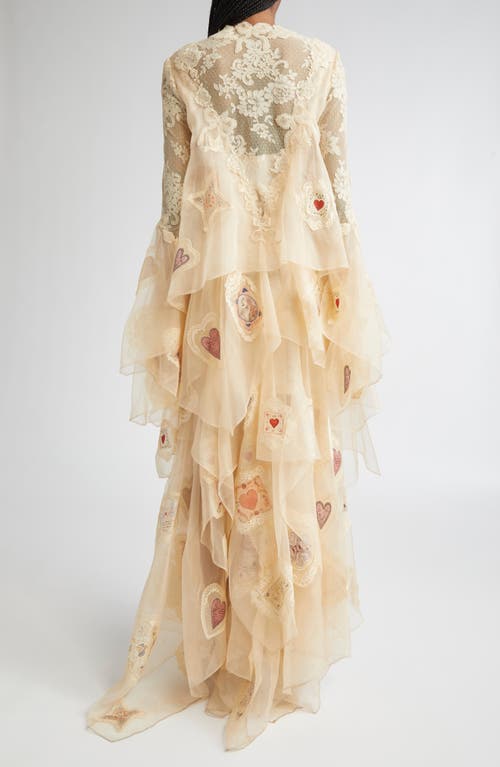 Zimmermann Hypnotic Cascading Semisheer Long Sleeve Lace Silk Gown In Neutral
