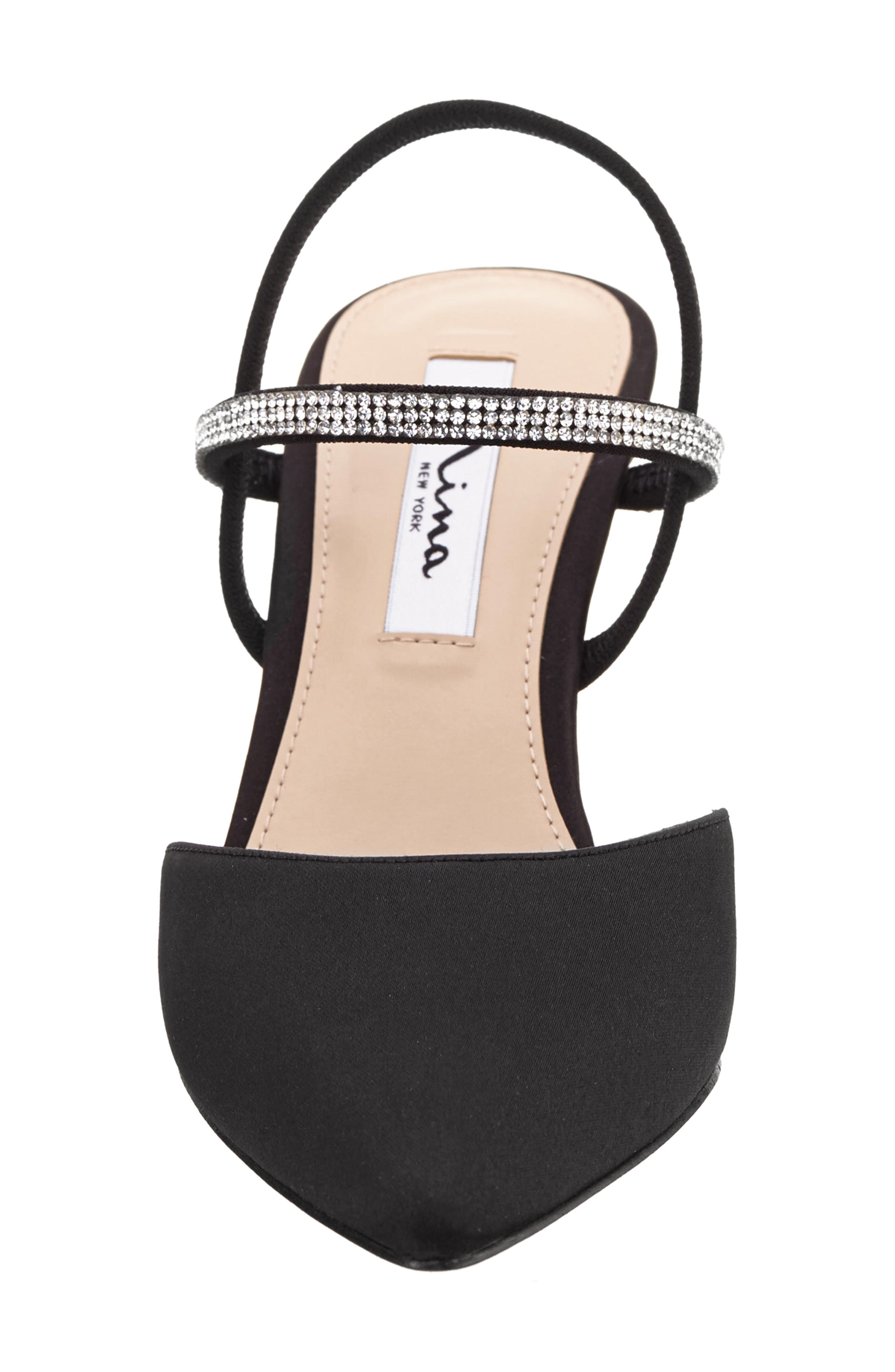 Nina Billie Slingback Pointed Toe Pump, Alternate, color, Black Luster Satin