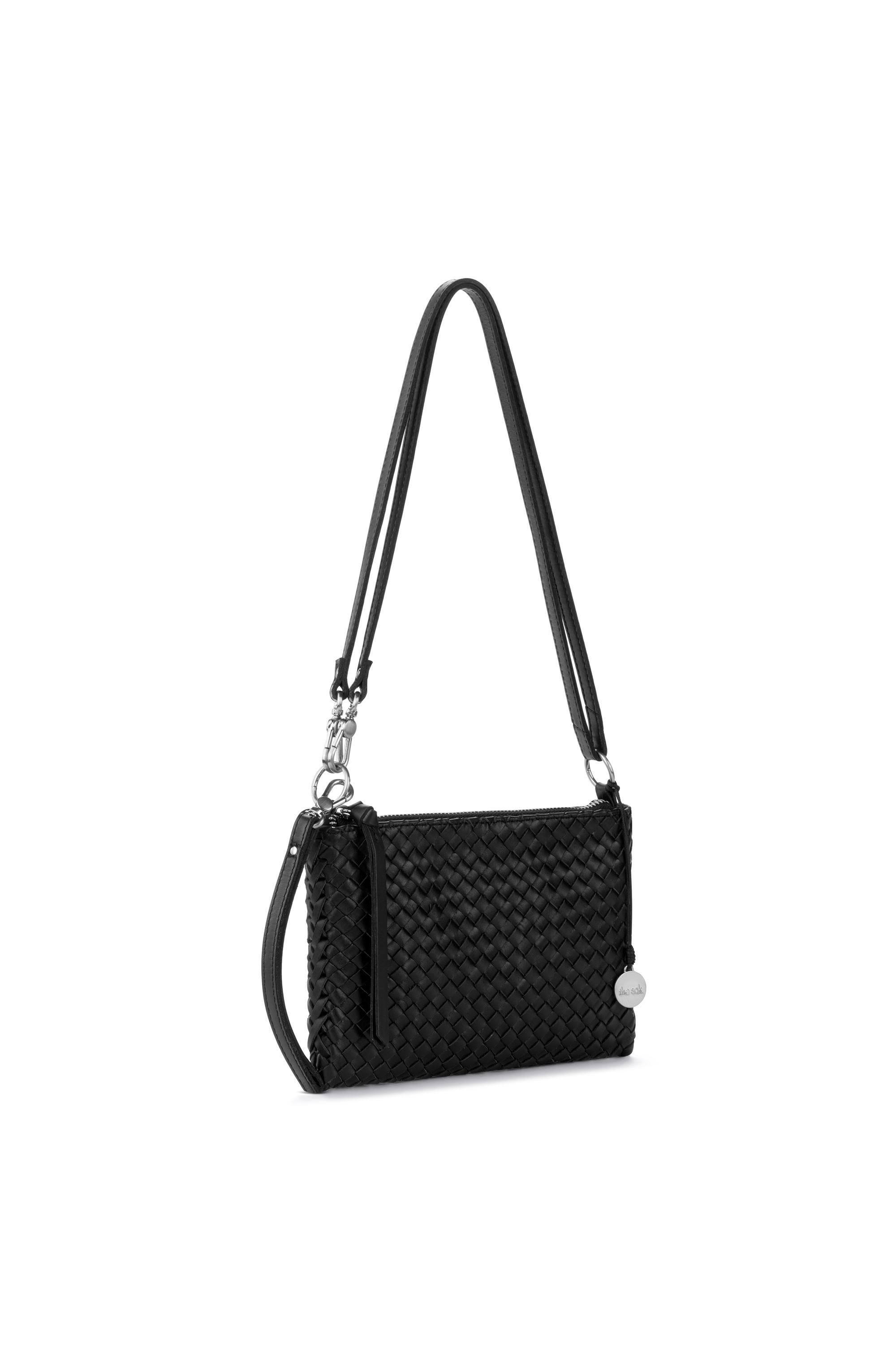 Vita Hand Woven Leather Crossbody Wristlet, Alternate, color, Black Woven