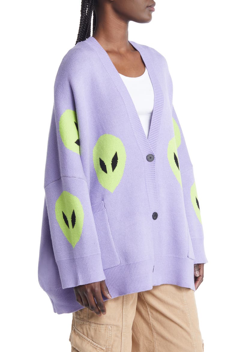 Boxy Oversize Cardigan, Alternate, color, LAVENDER ALIEN