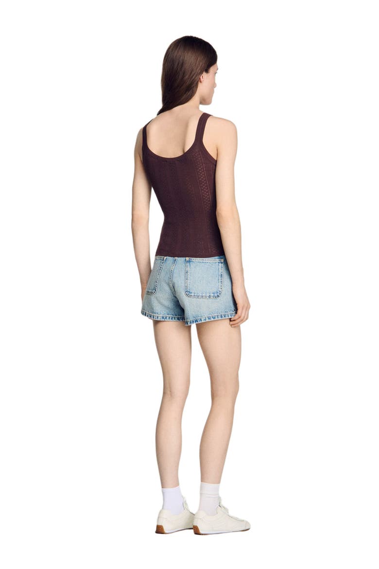 Pointelle knit vest top with bow, Alternate, color, Brown