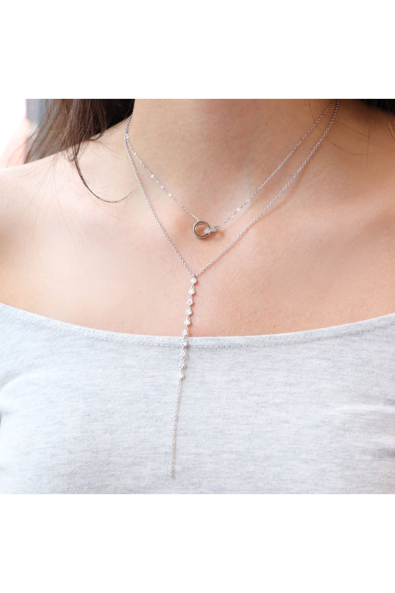 Lariat Bezel CZ Necklace, Alternate, color, Silver
