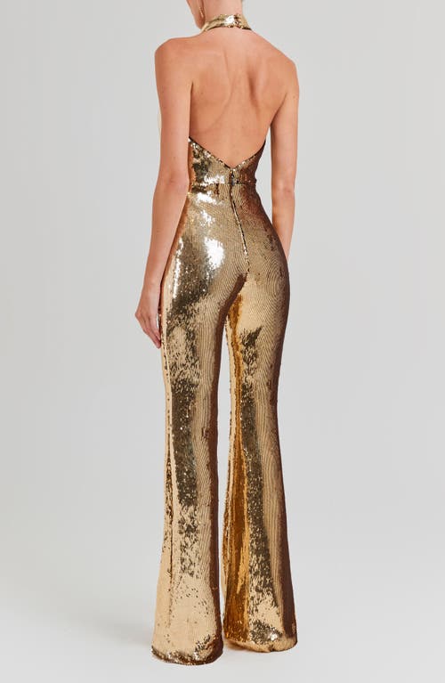 NADINE MERABI NADINE MERABI TIANNA SEQUIN HALTER FLARE JUMPSUIT 