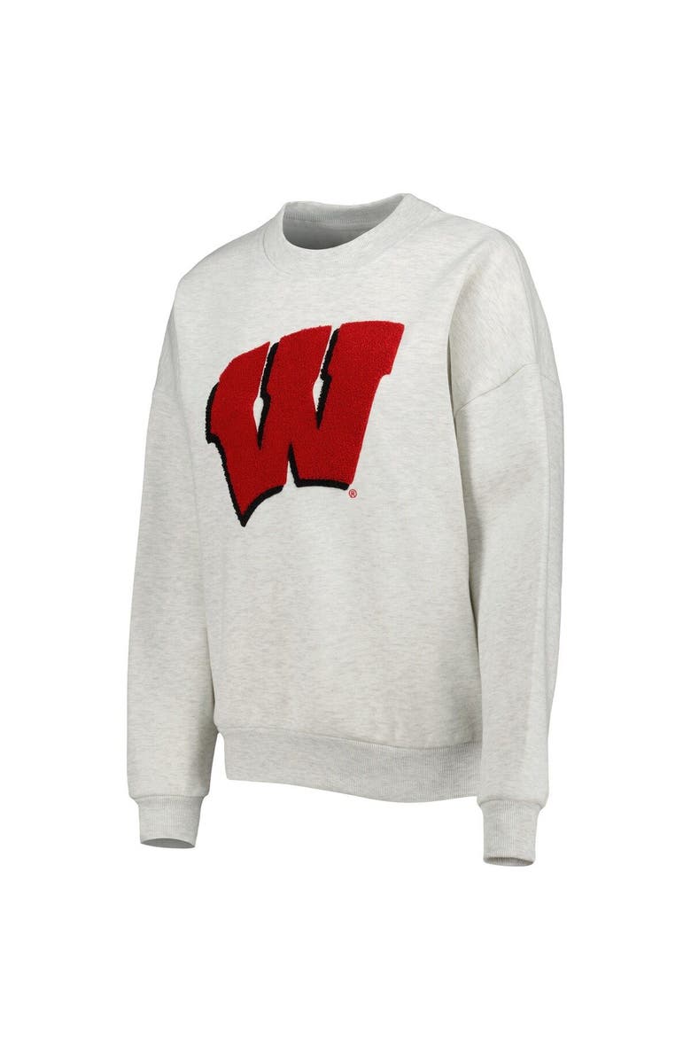 GAMEDAY COUTURE Women's Gameday Couture Heather Ash Wisconsin Badgers Chenille Patch Fleece Sweatshirt, Alternate, color,