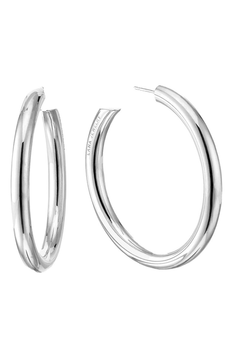LANA Edge Hollow Hoop Earrings, Main, color, White Gold