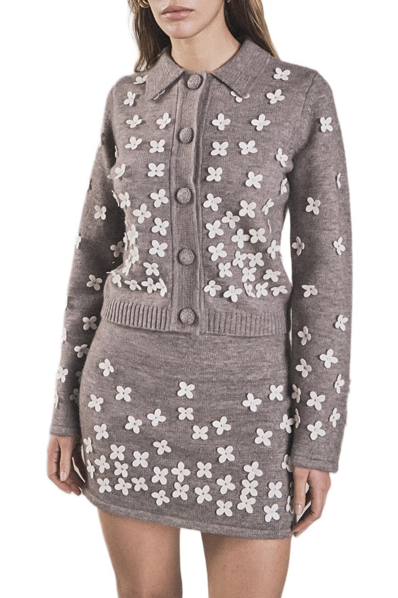 Floral Appliqué Cardigan, Main, color, HEATHER GREY/ WHITE