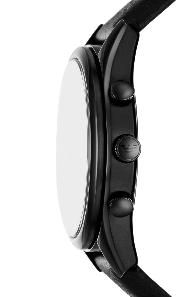 Emporio Armani Antonio Chronograph Leather Strap Watch, 41mm, Alternate, color, Black