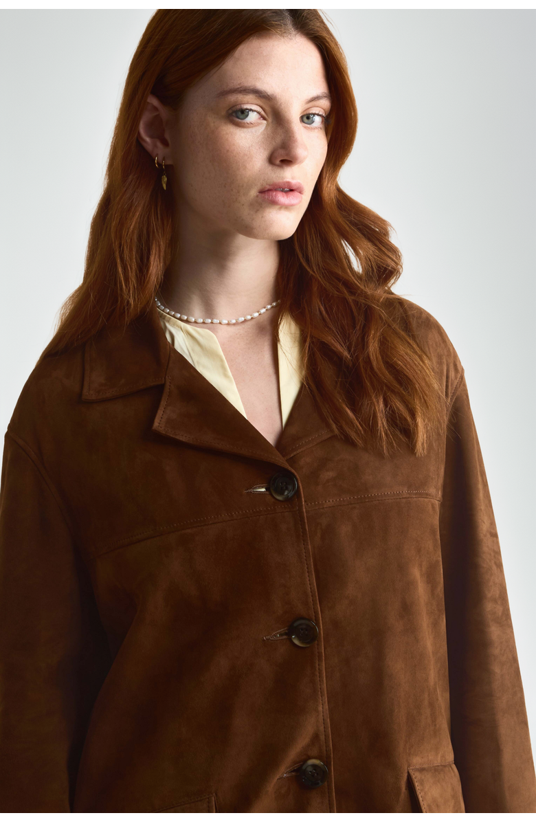 FURNIQ UK Dahlia Suede Shirt Jacket, Alternate, color, Brown