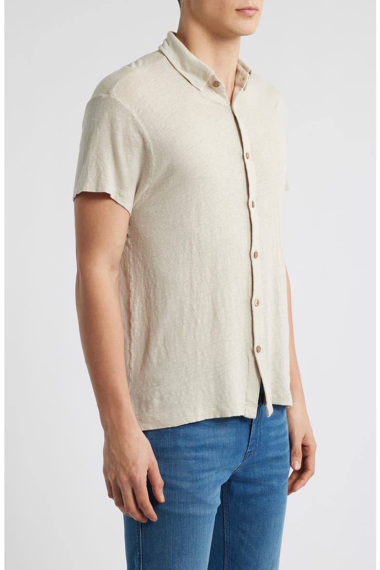 Ola Linen Knit Short Sleeve Button-Up, Alternate, color, BONE