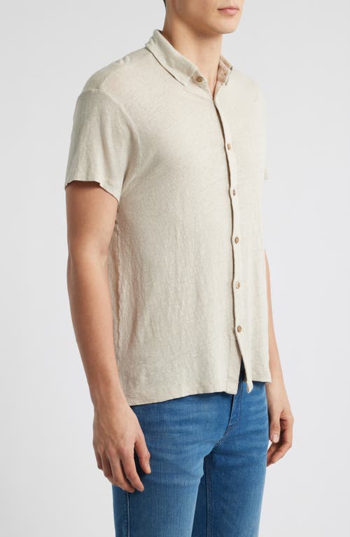 Alex Crane Ola Linen Knit Short Sleeve Button-up In Bone