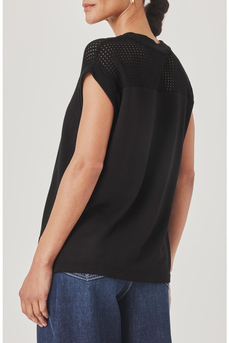Jada Pointelle Cap Sleeve T-Shirt, Alternate, color, BLACK