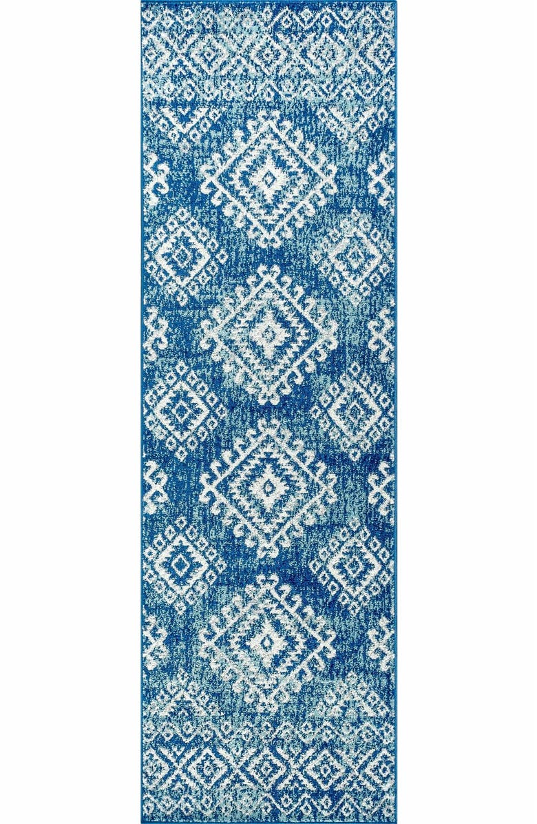 JONATHAN Y Moroccan HYPE Boho Vintage Area Rug, Main, color, Blue/White