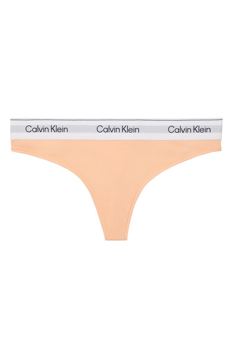 Calvin Klein Icon Cotton Blend Thong, Alternate, color, Peach Bliss