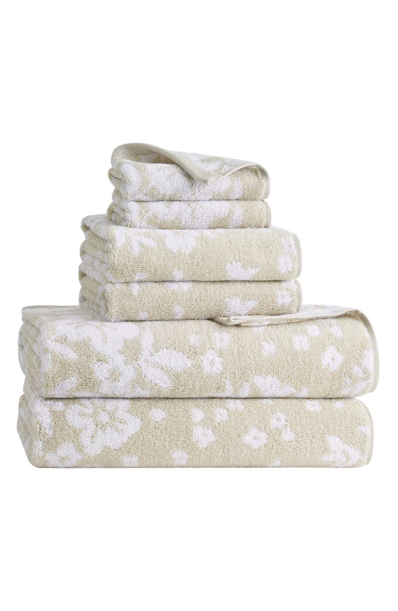 Lucky Brand Folk Floral 6-Piece Assorted Towels, Alternate, color, Beige Taupe