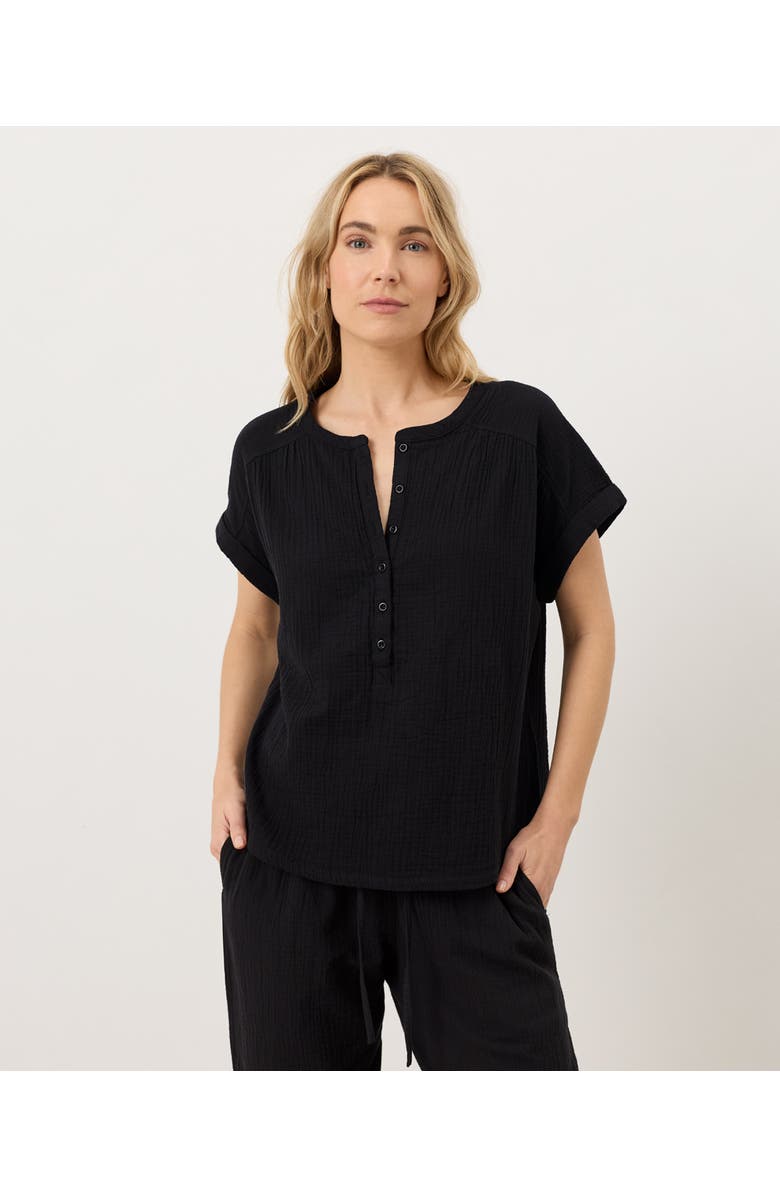 Pact Organic Cotton Coastal Double Gauze Short Sleeve Popover, Main, color, Jet Black