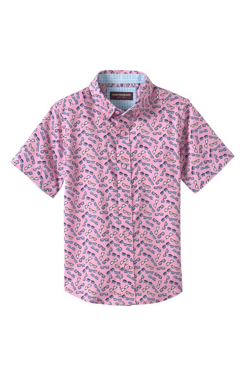 Johnston & Murphy Kids' Sunglasses Print Short Sleeve Button-up Shirt In Pink