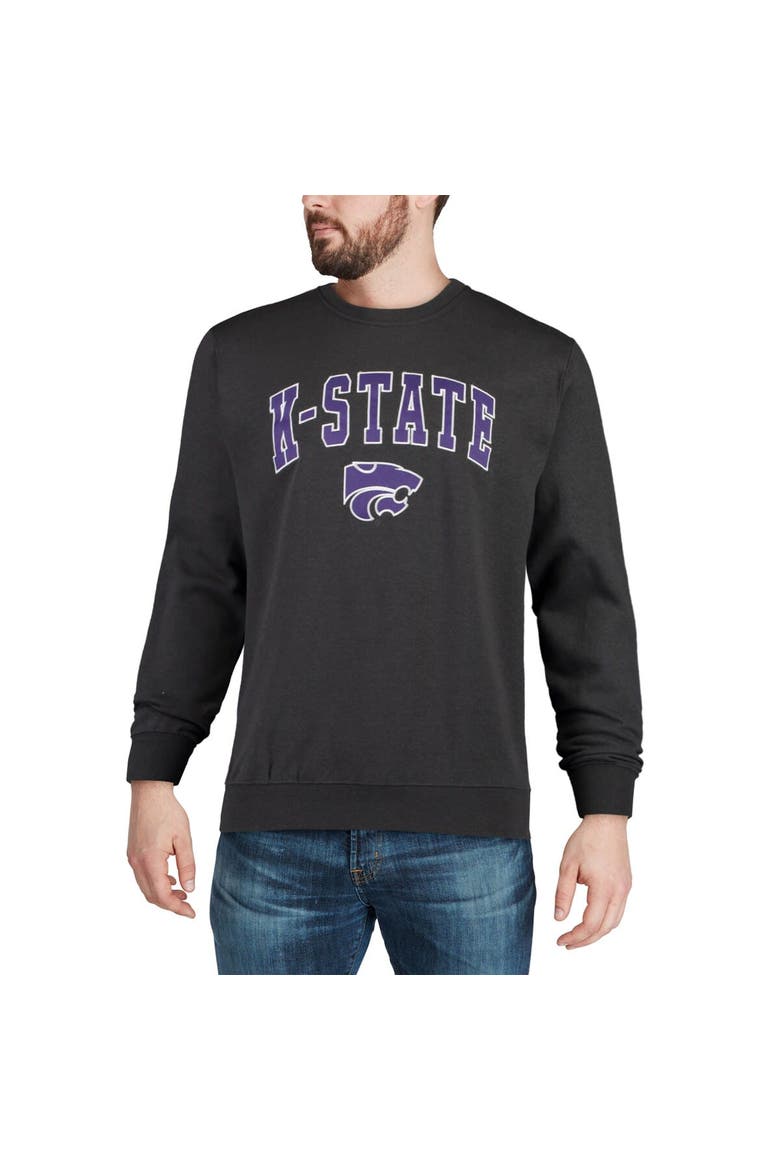 Men's Colosseum Charcoal Kansas State Wildcats Arch & Logo Crew Neck Sweatshirt, Alternate, color, Charcoal