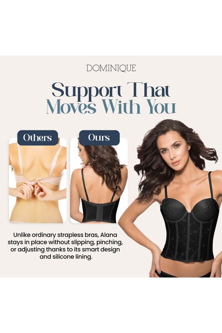 Alana Low Back Convertible Strapless Longline Bra, Alternate, color, Black