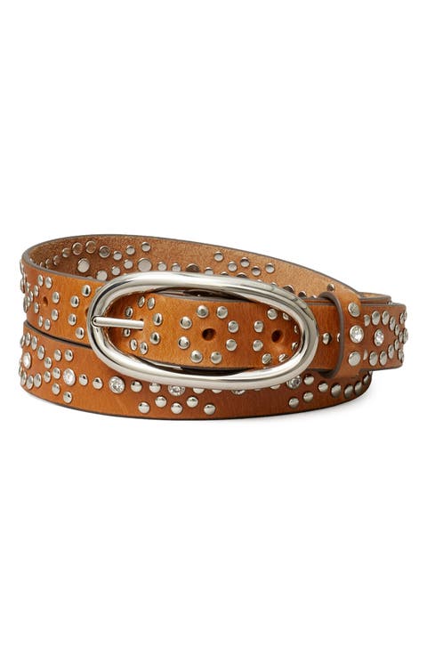 Pierced Studded Leather Buckle Belt