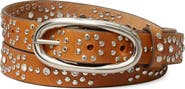 Tory Burch Pierced Studded Leather Buckle Belt