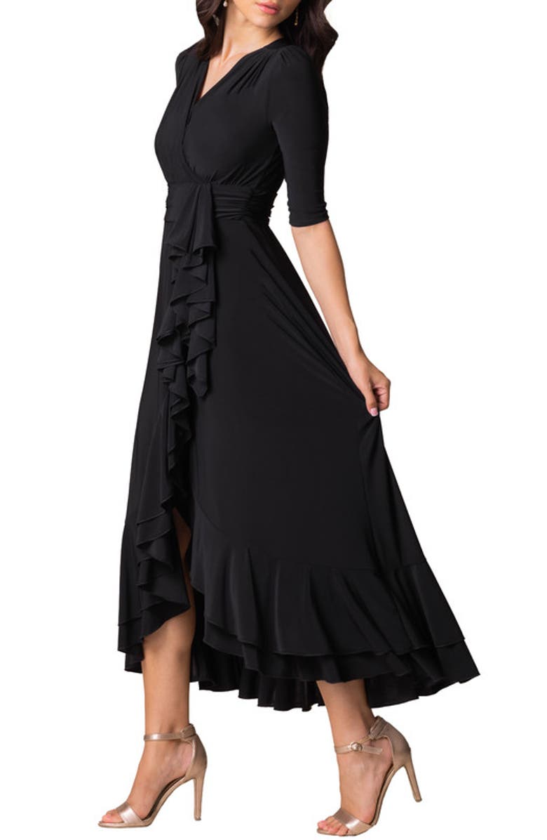 Kiyonna Veronica Ruffle Evening Gown, Alternate, color, Onyx