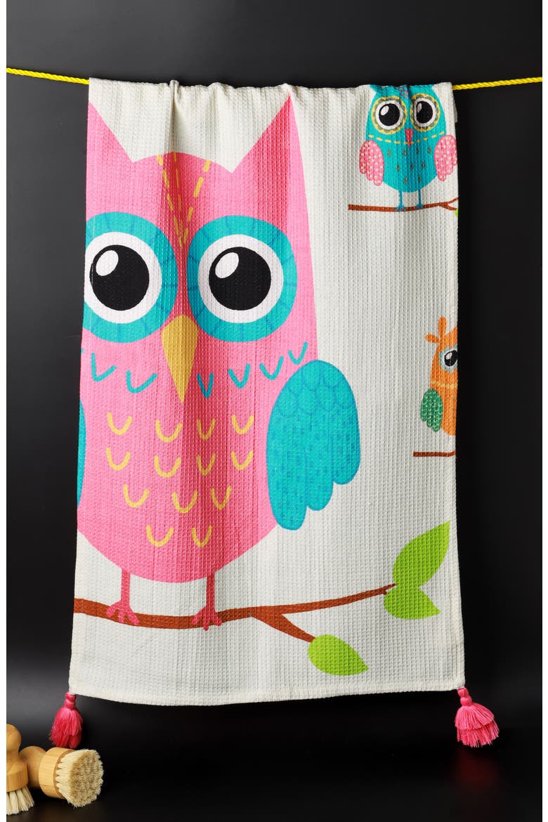 Owl Always Be There Set of 3 Kitchen Towels, Alternate, color, HOT PINK/ BLUE/ ORANGE