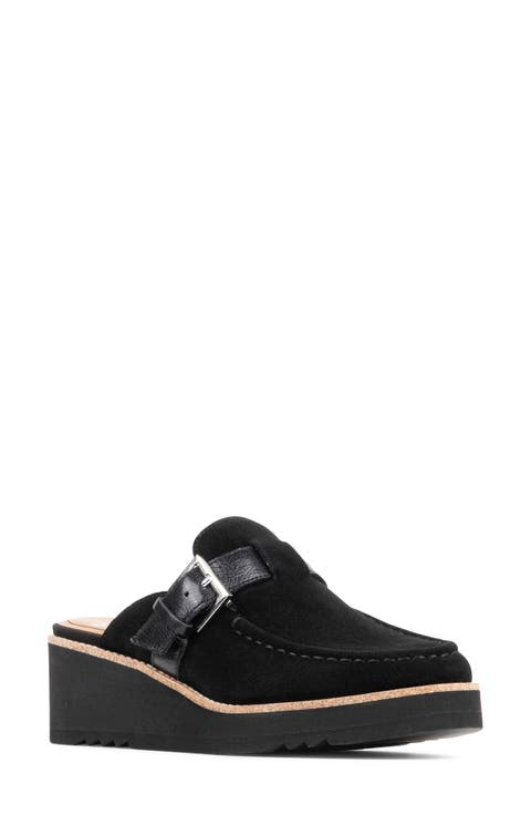 Elvesa Leather Platform Wedge Mule