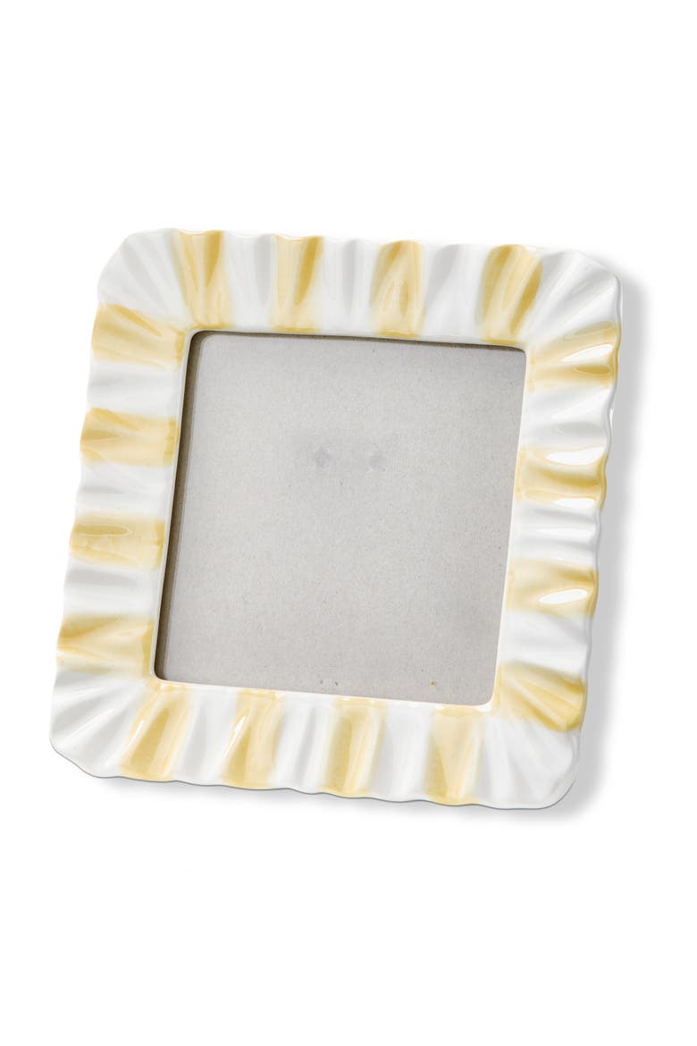 Yellow Stripe Ruffle 4x4 Photo Frame Earthenware MDF Glass 6.25x6.25in, Main, color, Yellow