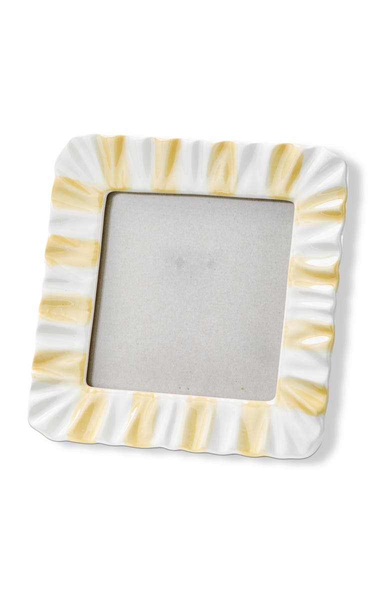 tag Yellow Stripe Ruffle 4x4 Photo Frame Earthenware MDF Glass 6.25x6.25in, Main, color, Yellow