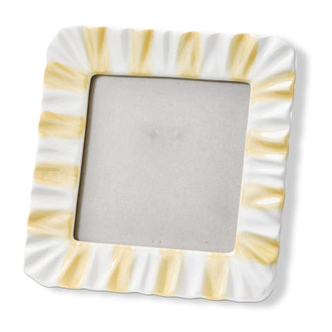 Yellow Stripe Ruffle 4x4 Photo Frame Earthenware MDF Glass 6.25x6.25in