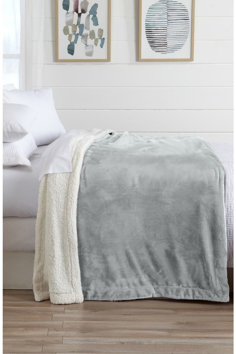 Reversible Faux Shearling Throw Blanket, Alternate, color, GLACIER GREY