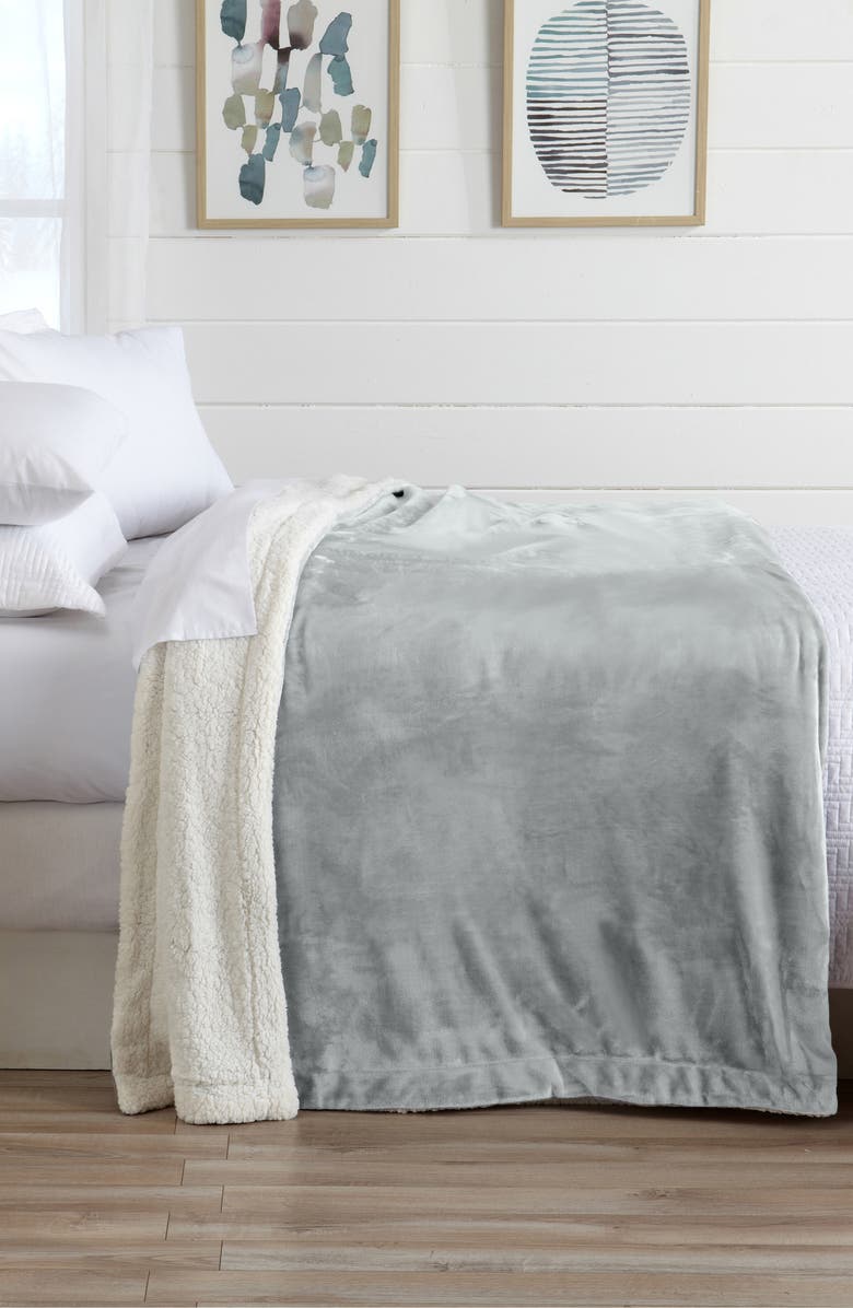 Woven & Weft Reversible Faux Shearling Throw Blanket, Alternate, color, Glacier Grey