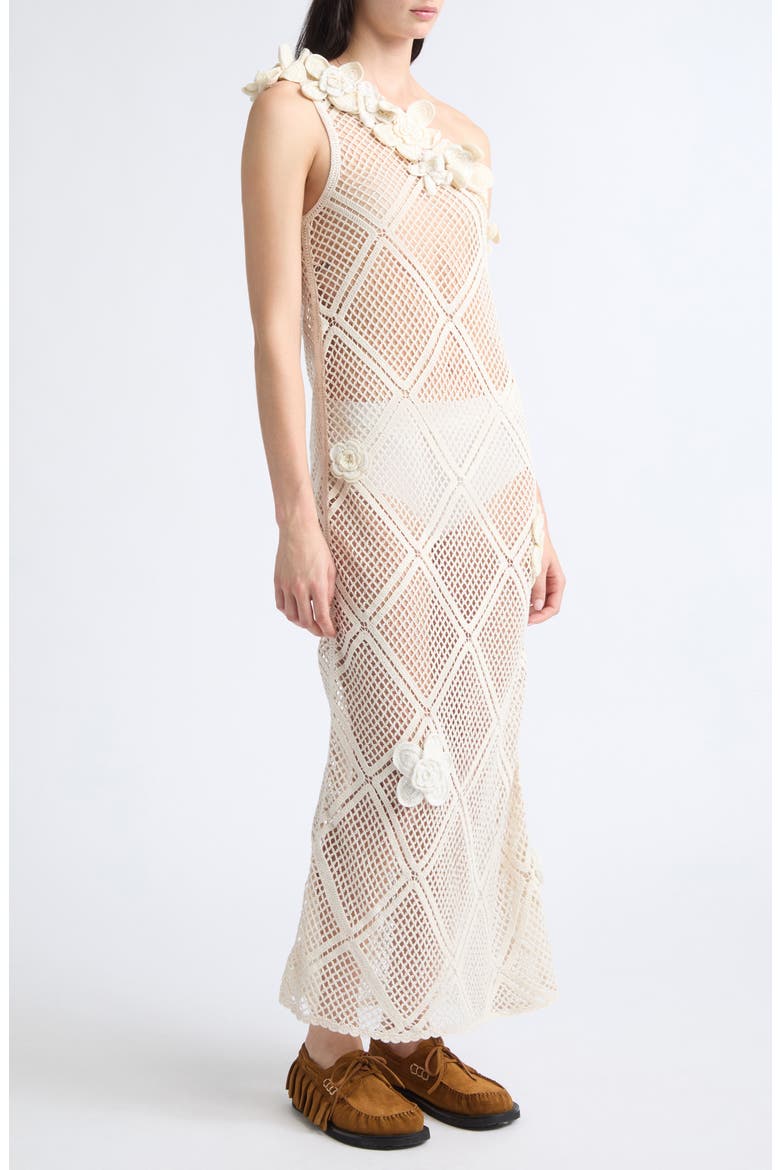 Floral Crochet One-Shoulder Dress, Alternate, color, LIMESTONE