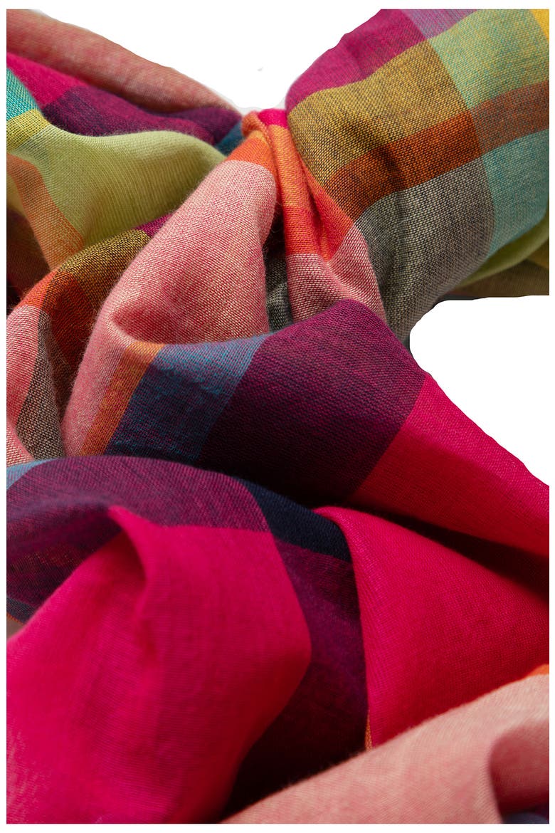 Plaid Fringe Scarf, Alternate, color, FUCHSIA