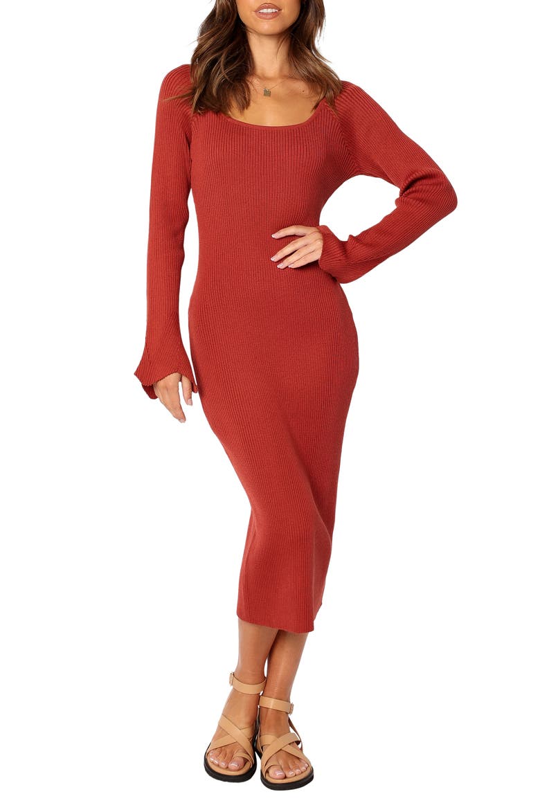 Skylee Long Sleeve Rib Maxi Dress, Main, color, RUST