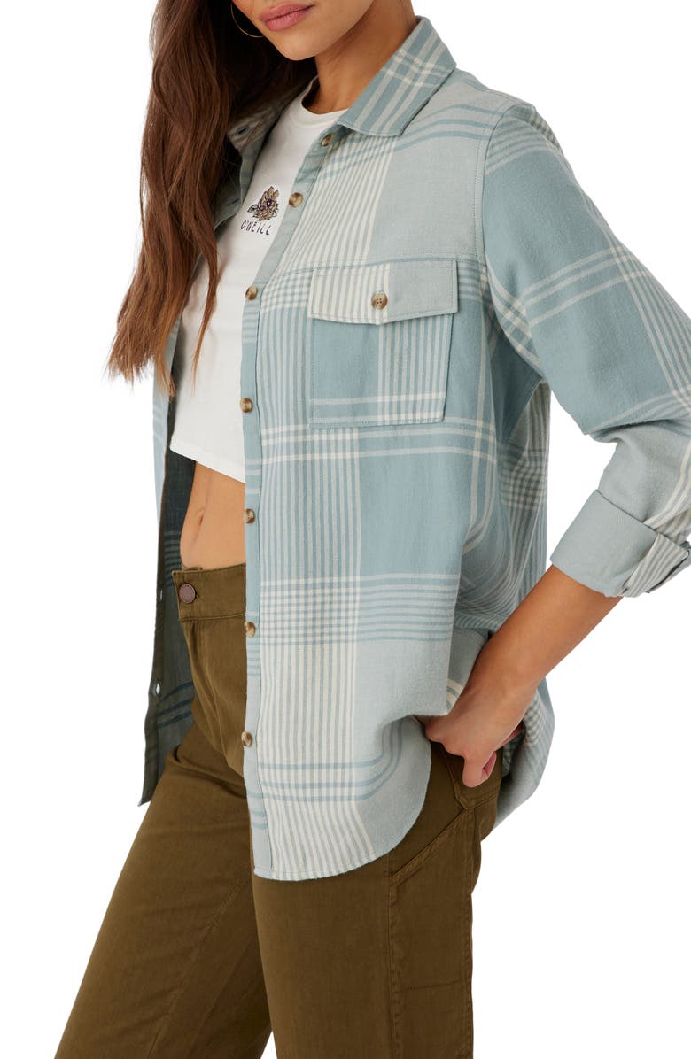 O'Neill Brooks Oversize Flannel Button-Up Shirt, Alternate, color, Silver Blue