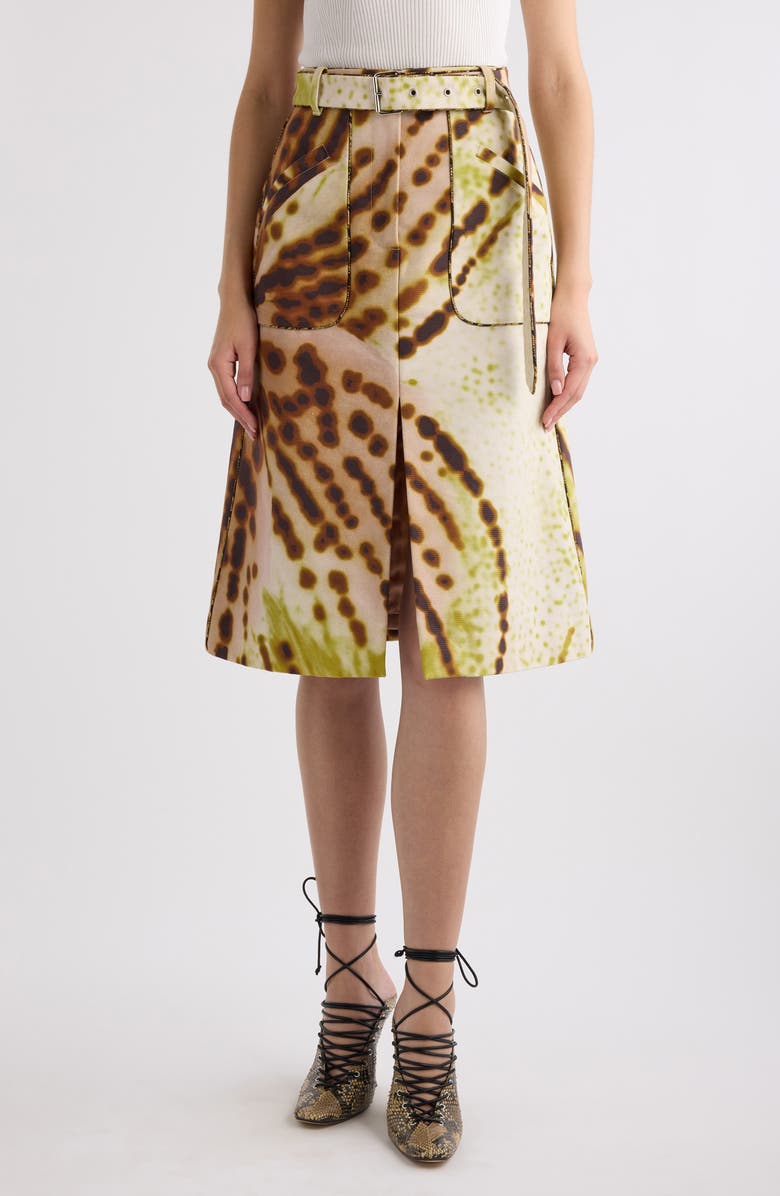 Dries Van Noten Sheraz Leopard Orchid Print Belted Midi Skirt, Main, color, Olive