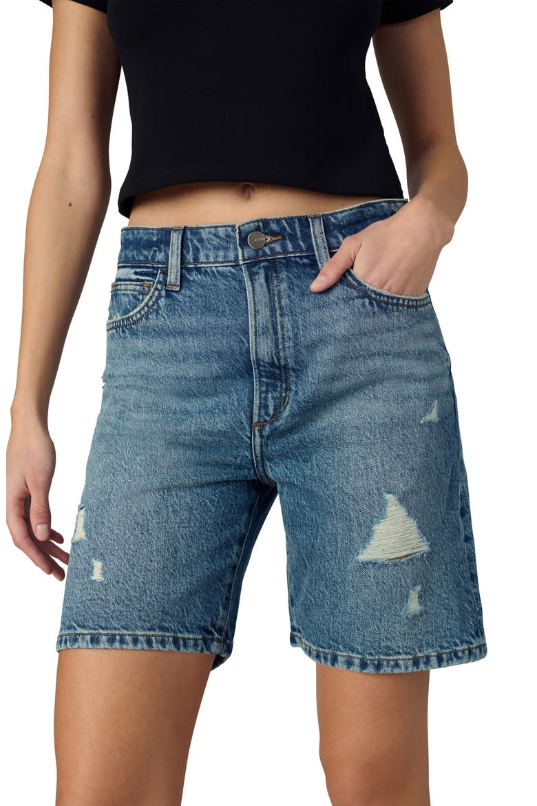 The Joey Distressed Long Denim Shorts, Alternate, color, SHOWDOWN DESTRUCT