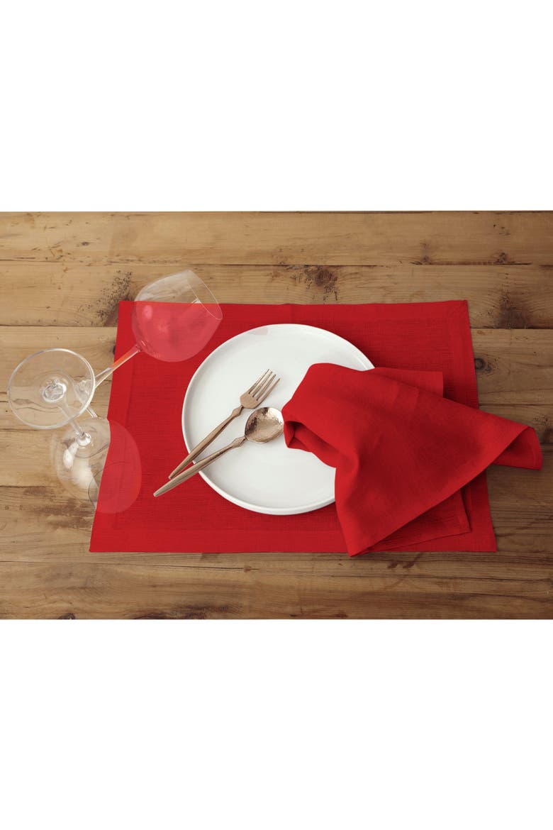 Linen Placemats Set of 6, 14 x 19 Inch - Fete, Alternate, color, Red