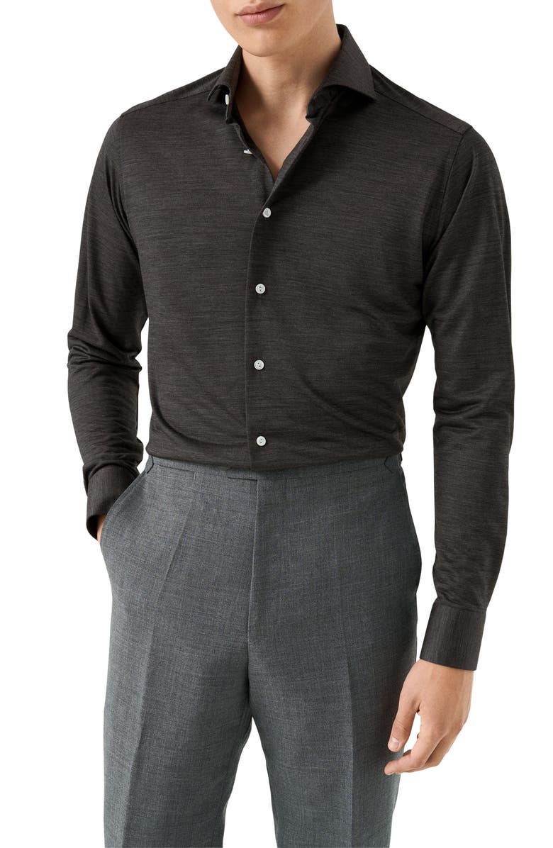 Eton Slim Fit Merino Wool Dress Shirt, Main, color, Dark Grey