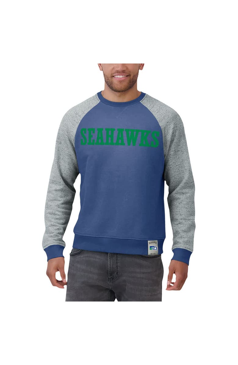 Darius Rucker Collection by Fanatics Men's Darius Rucker Collection by Fanatics Royal/Heather Gray Seattle Seahawks Throwback Color Block Raglan Pullover Sweatshirt, Alternate, color, Royal