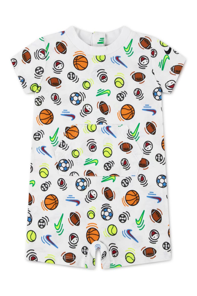 Swoosh Sportball Romper, Main, color, WHITE