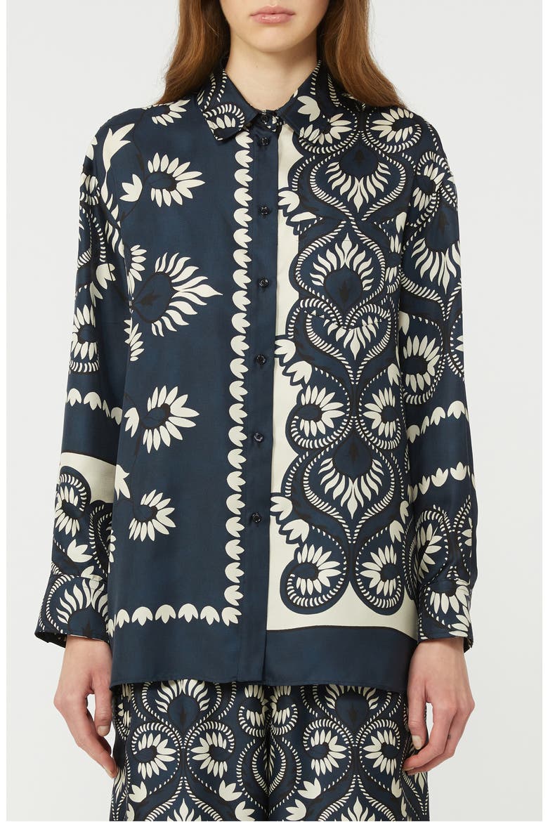 Patchwork Jersey Button-Up Shirt, Main, color, NAVY