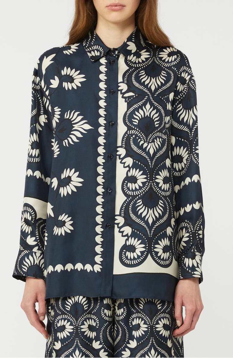 Weekend Max Mara Patchwork Jersey Button-Up Shirt, Main, color, Navy