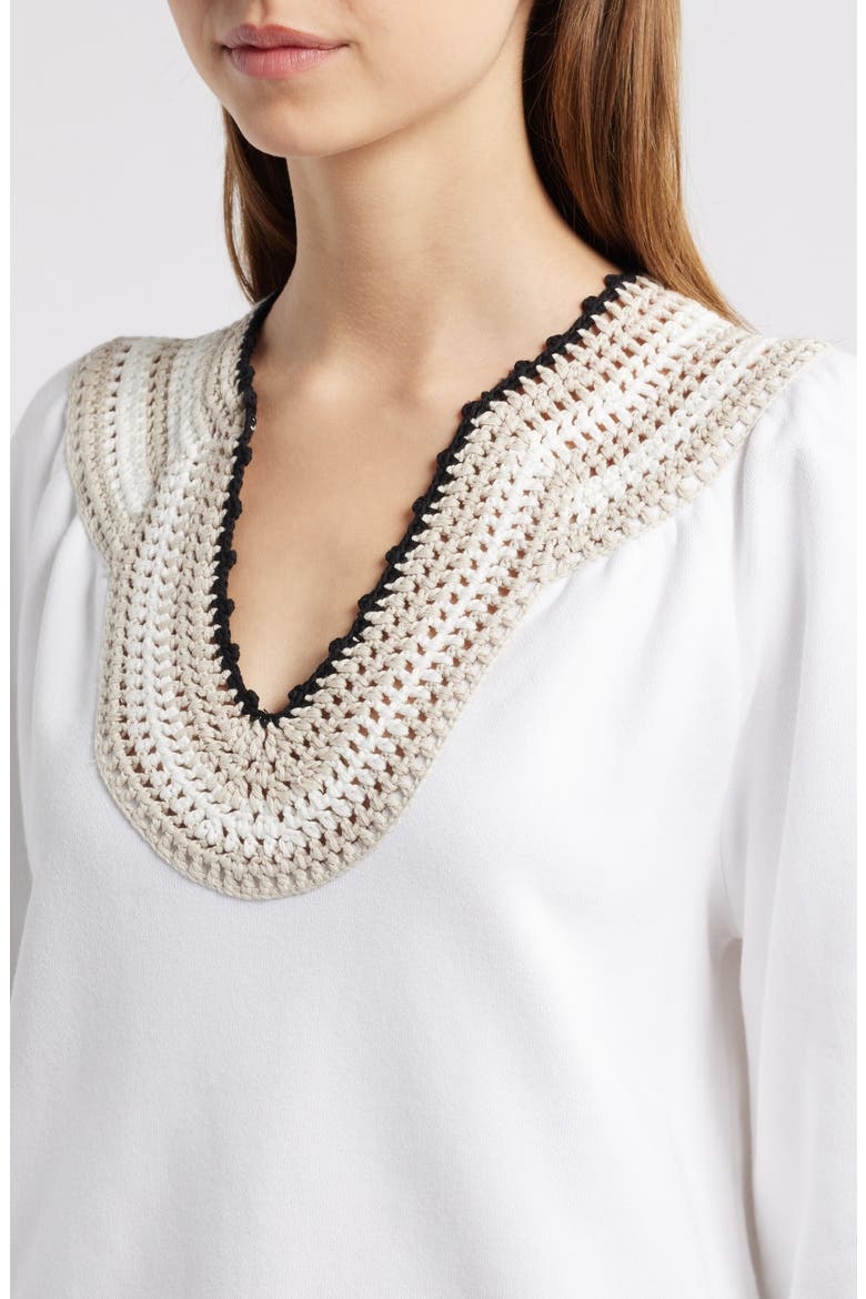 Sava Crochet Stitch Cotton Sweatshirt, Alternate, color, WHITE WITH CROCHET