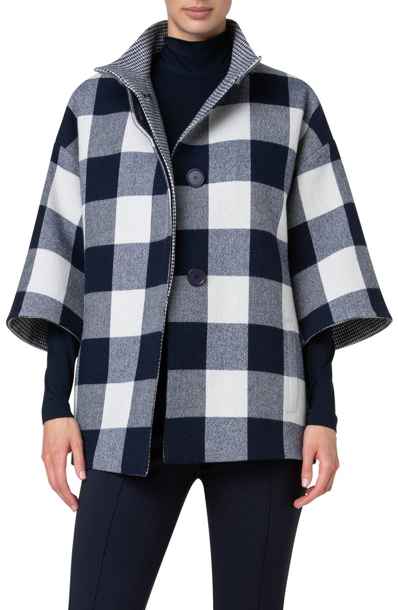 Akris punto Buffalo Check Felted Car Coat, Main, color, 