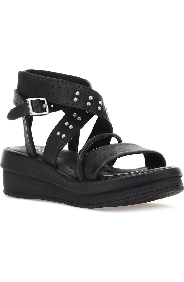 A.S.98 Shiloh Studded Wedge Sandal, Main, color, Black