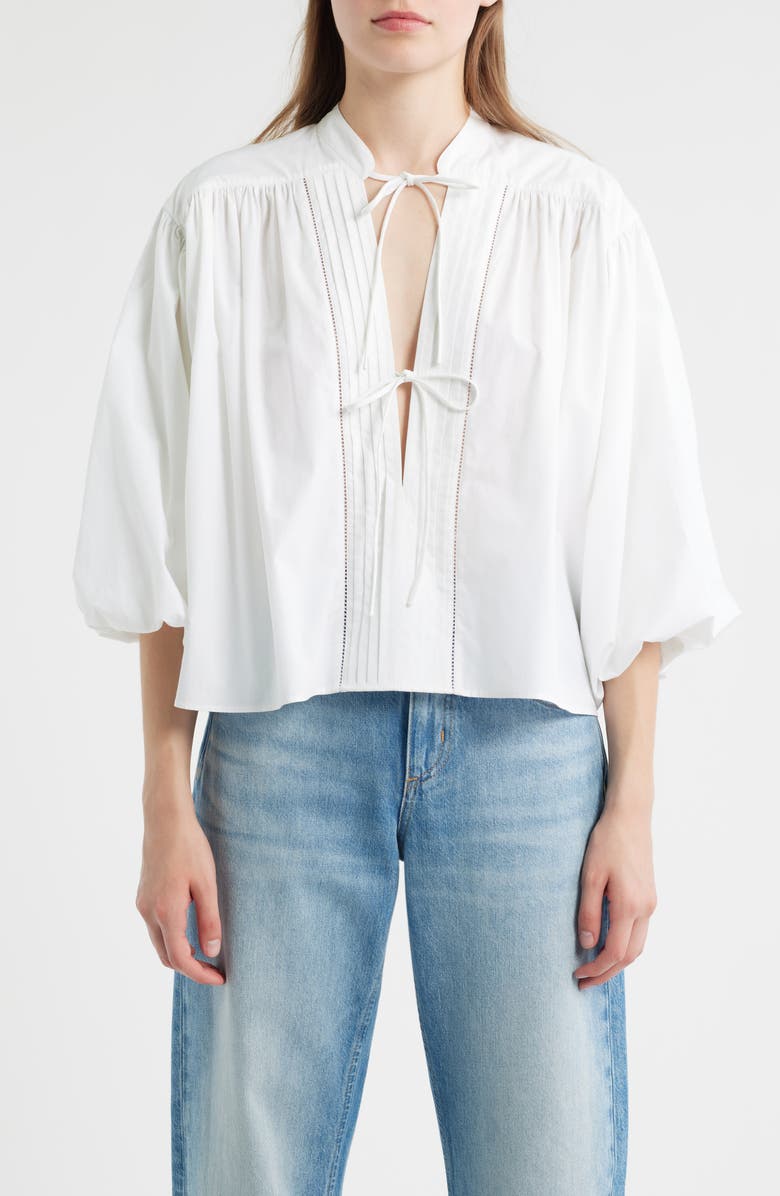 BOSS Orange Bales Tie Front Cotton T-Shirt, Main, color, Soft Cream